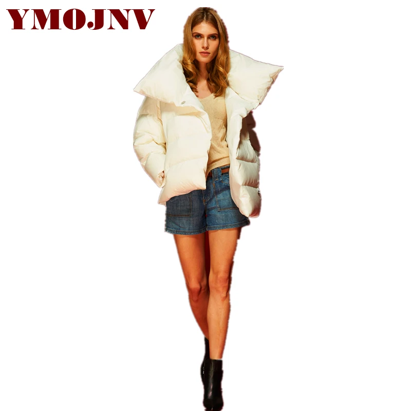 

YMOJNV, новый дизайн, ультра легкая пуховая парка, пальто для женщин, зимняя куртка, женская теплая плотная однотонная свободная короткая женск...