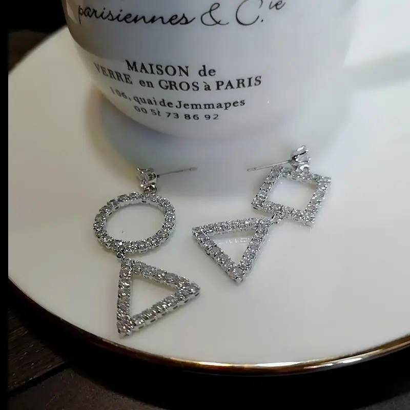 Женские Геометрические серьги пусеты серебряного цвета круглые треугольные из