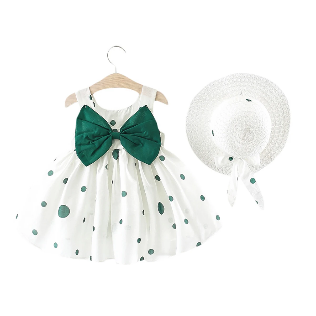 

Girls Dress 2019 Summer New Children's Clothing Baby Girl Bow Polka Dot Straw Hat Princess Dress