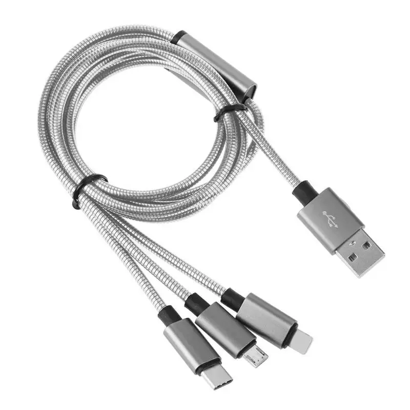 3 in 1 Metal Spring Micro USB 8Pin Type-C 1.25m 2.4A Charging Data Cable | Электроника
