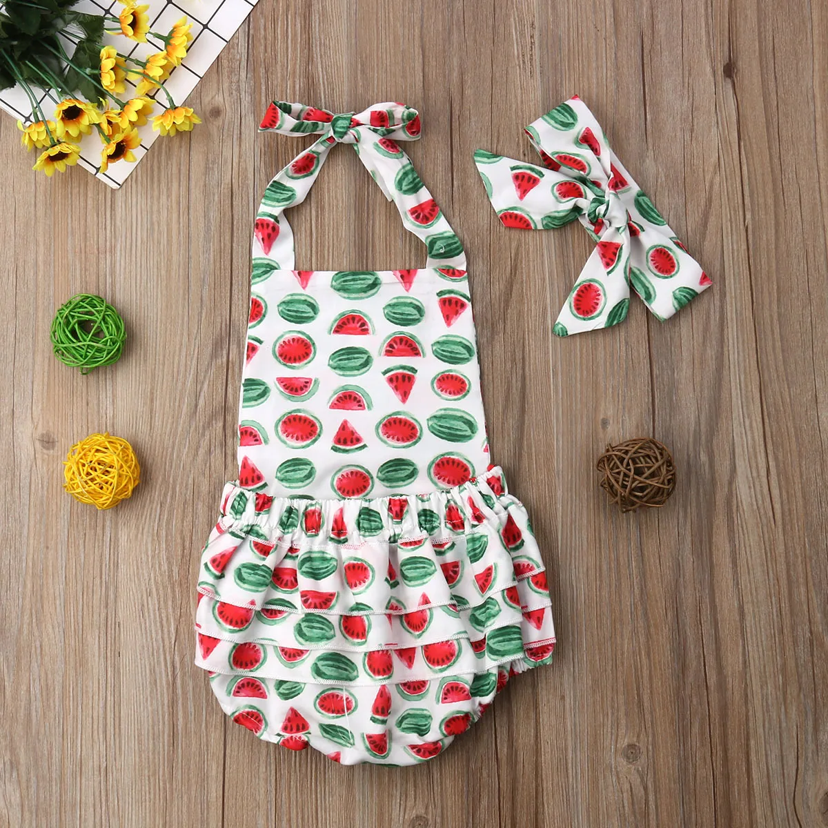 Боди для новорожденных мальчиков и девочек Летние без рукавов с арбузом