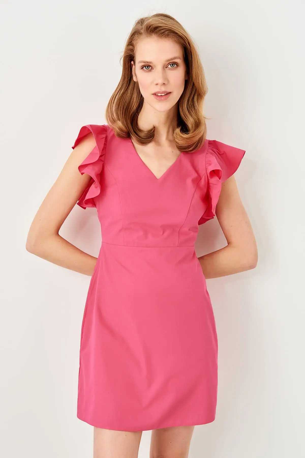 Trendyol фуксия ручки платье с оборкой TWOSS19LJ0175|Женские платья| |
