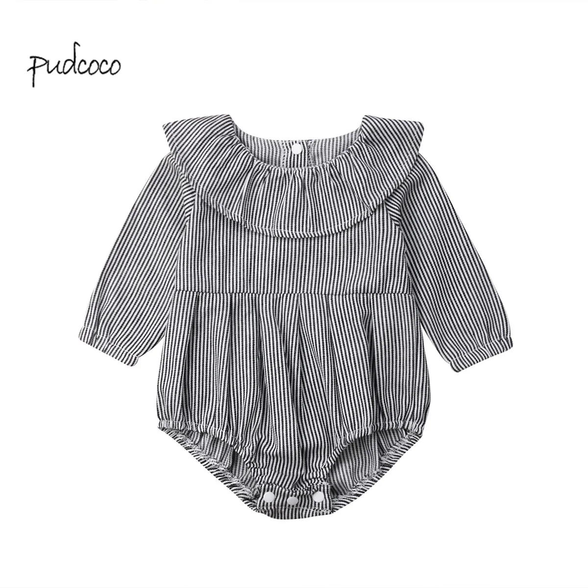 Pudcoco новый бренд новорожденных девочек длинный рукав полосатый комбинезон