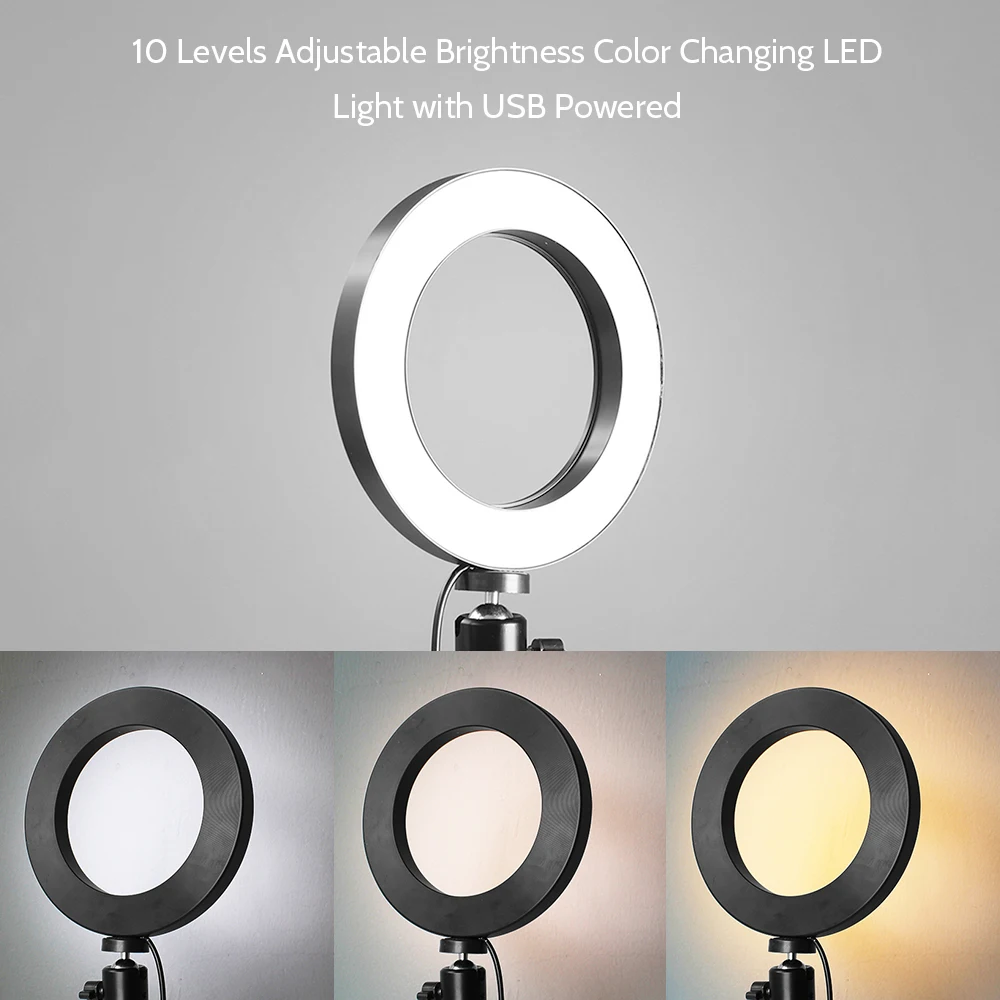 Светодиодный светильник для селфи 200 мм круглый с питанием от USB 10 уровней