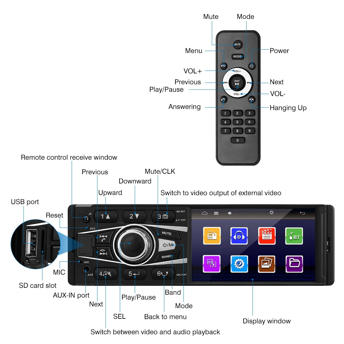 Универсальный 4 дюймовый автомобильный Радио плеер 1Din Bluetooth RDS Авто тачскрин