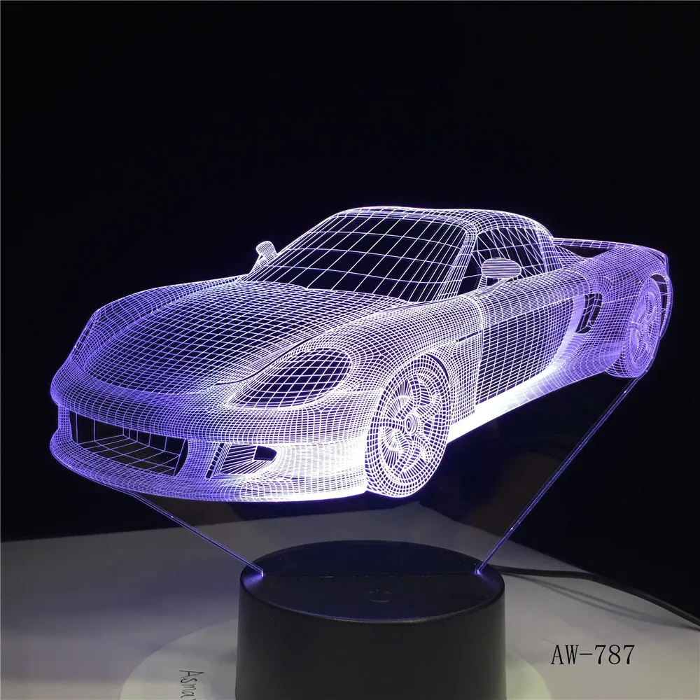 Спортивный автомобиль 3D LED ночник лампа 7 видов цветов USB голограмма Декор