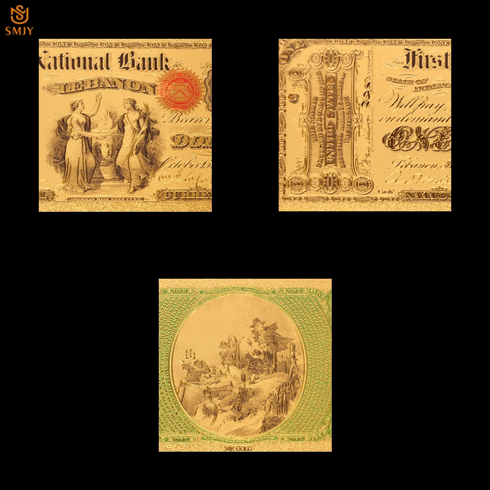 1875 американские коллекционные золотые банкноты $1 доллар в 24k золото 999999 с COA