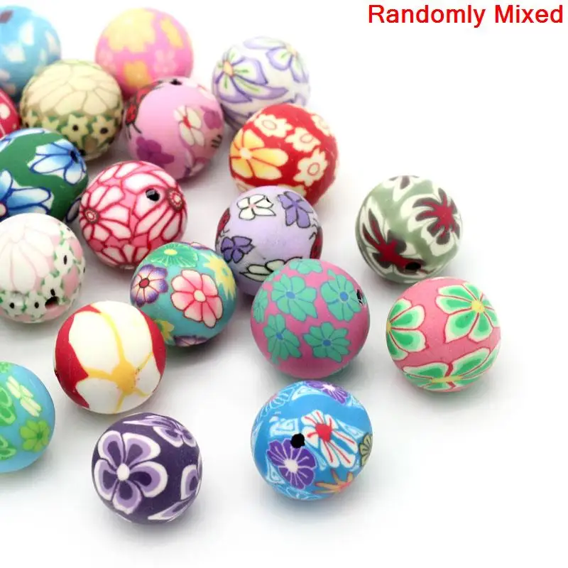 Бусины из глины Круглые с цветочным узором 12 13 мм диаметр отверстие:
