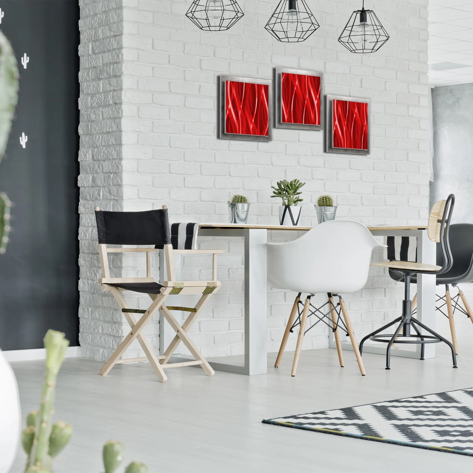 Вишневый красный/Серебряный абстрактный арт 'Вишневый Эссенс' 38x12 дюймов.