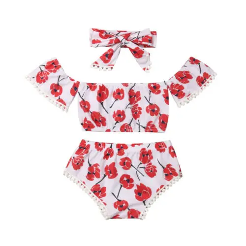 

Baby Clothes Newborn Infant Baby Girl Floral Off Shoulder Tops Pants Headband Outfit 0-24M