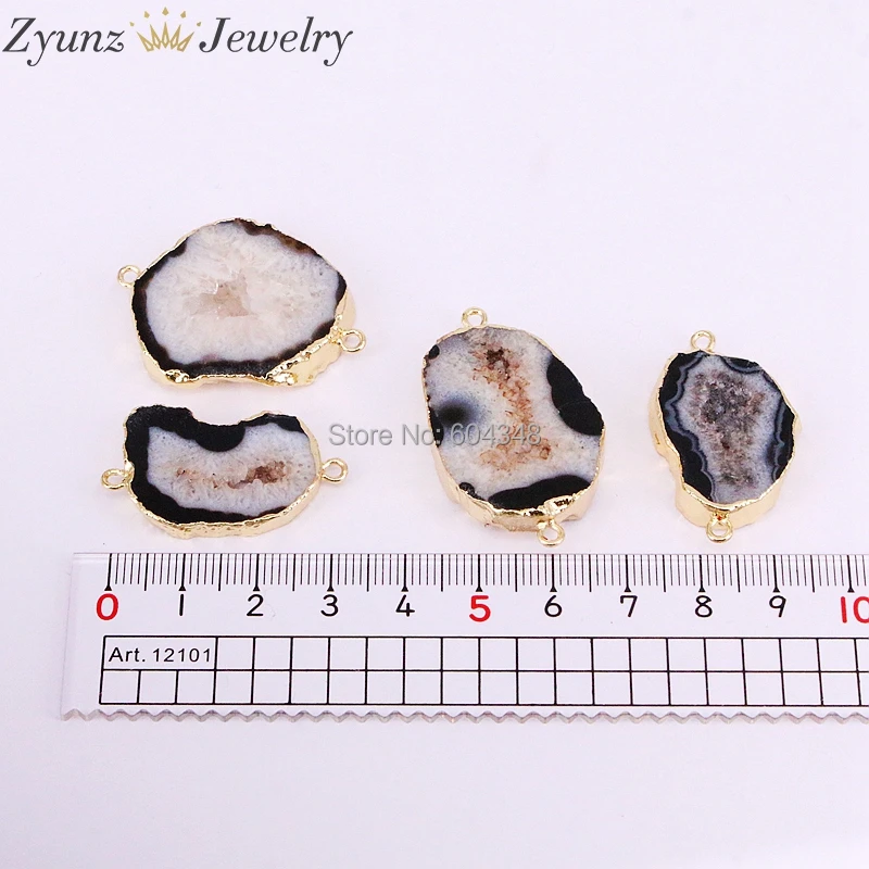 5 шт. ZYZ323-9131 черный и белый цвет природы плиты Агаты Geode разъем бусины позолоченные