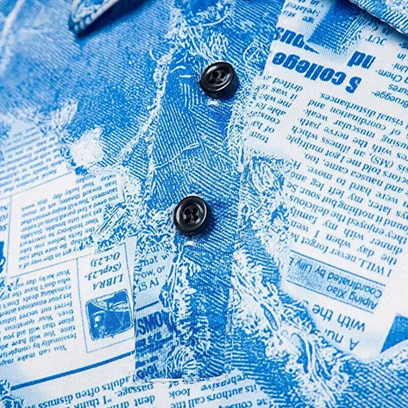 

New Men Casual Shirt Long Sleeve News Paper Print Male Daily Shirts Man Formal Slim Fit watercolor Printed Shirt Top 2019