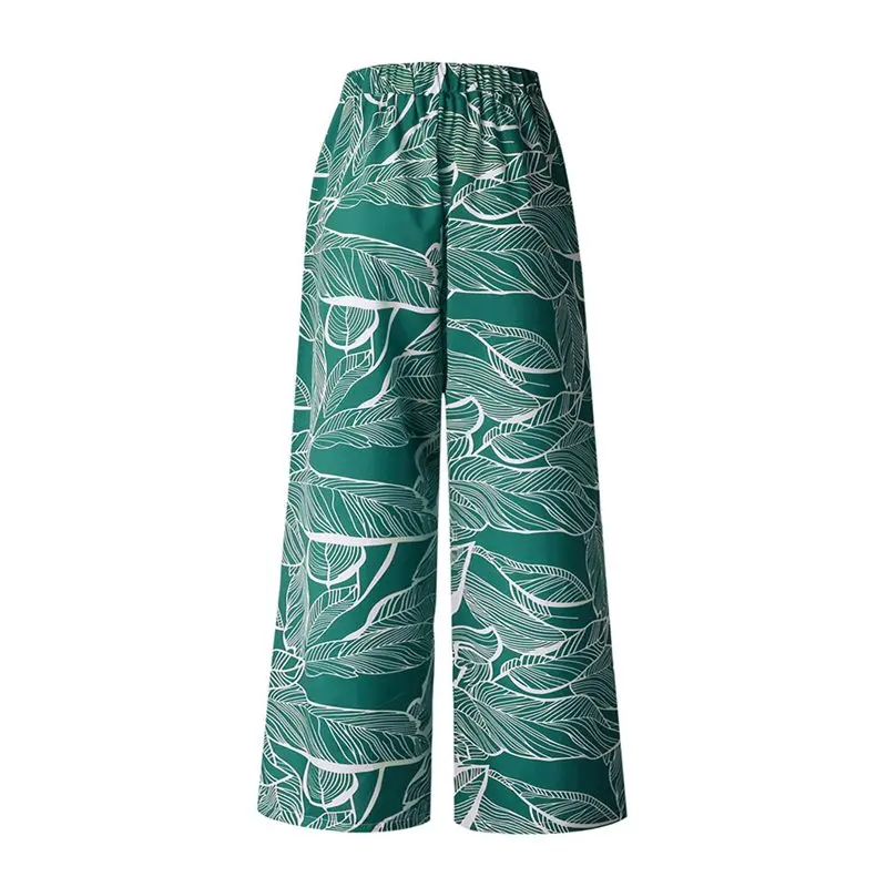 Женские свободные брюки Boho черные с принтом в виде листьев для улицы путешествий