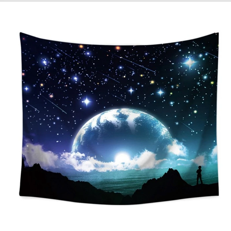 Fancy Sight Printed Cartoon Moon Cosmos Explore Polyester Tapestry Bedroom Wall Hanging Gobelin Bedding Cover Home Decor | Дом и сад