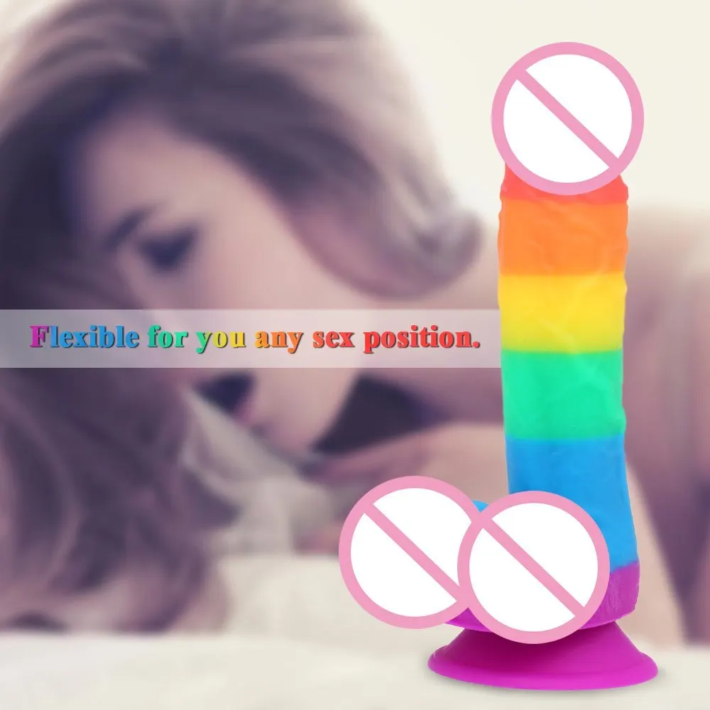Realistic Huge Penis Rainbow Silicone Big Dildo Vagina Simulation Massager Adult Sex Toys For Women With Powerful Suction