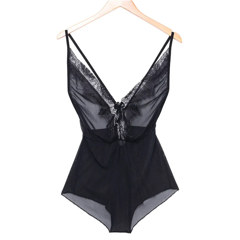 Горячее сексуальное женское нижнее белье черное кружевное ночное с глубоким v