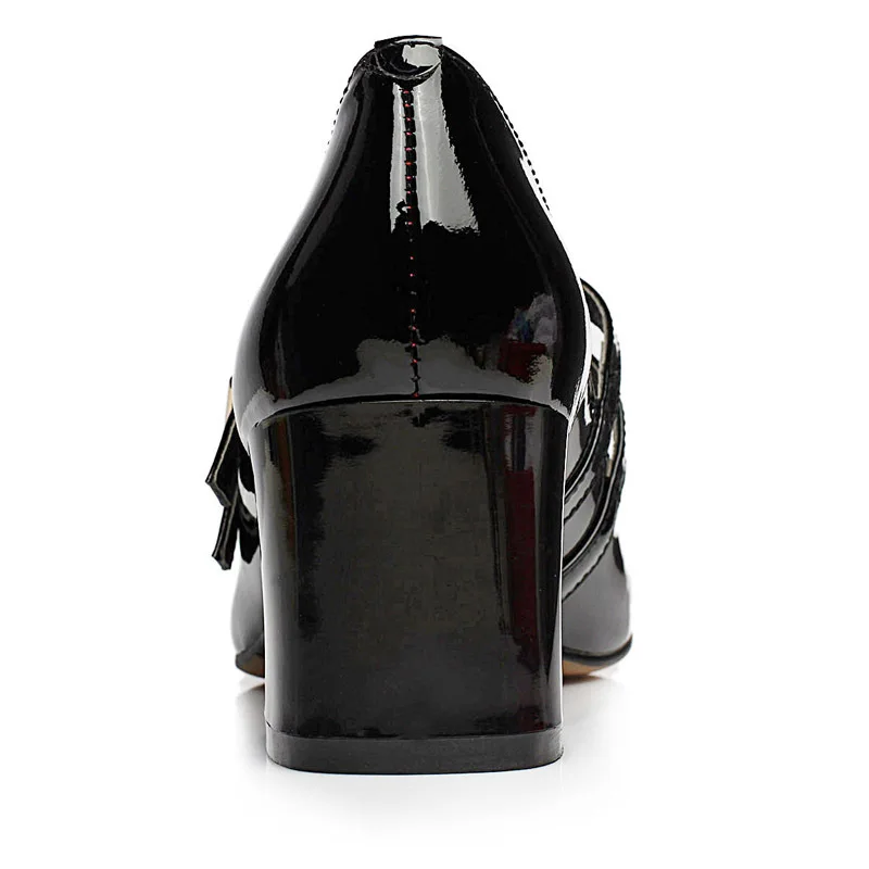 Туфли лодочки женские из натуральной лакированной кожи на толстом каблуке
