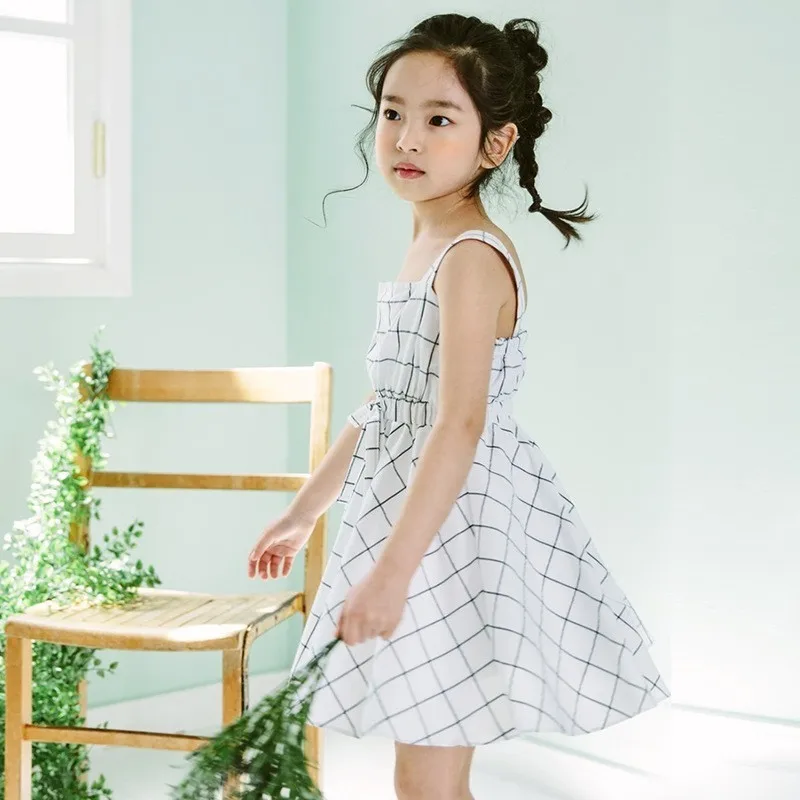 Backless Teenage Kids Girl Princess Party Dresses White Plaid Summer Dress 2019 For Girls Sleeveless Suspender Children Clothing | Детская
