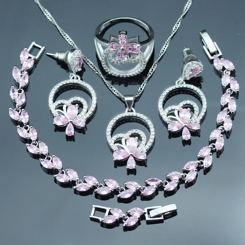 2018 Новое поступление розовый кубический циркониевый Серебряный 925 комплекты