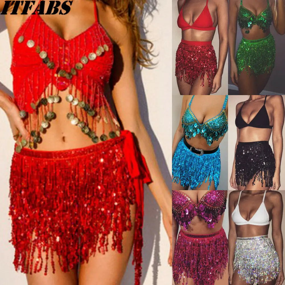 Женский костюм для танца живота с бусинами и кисточками юбка блестками женская