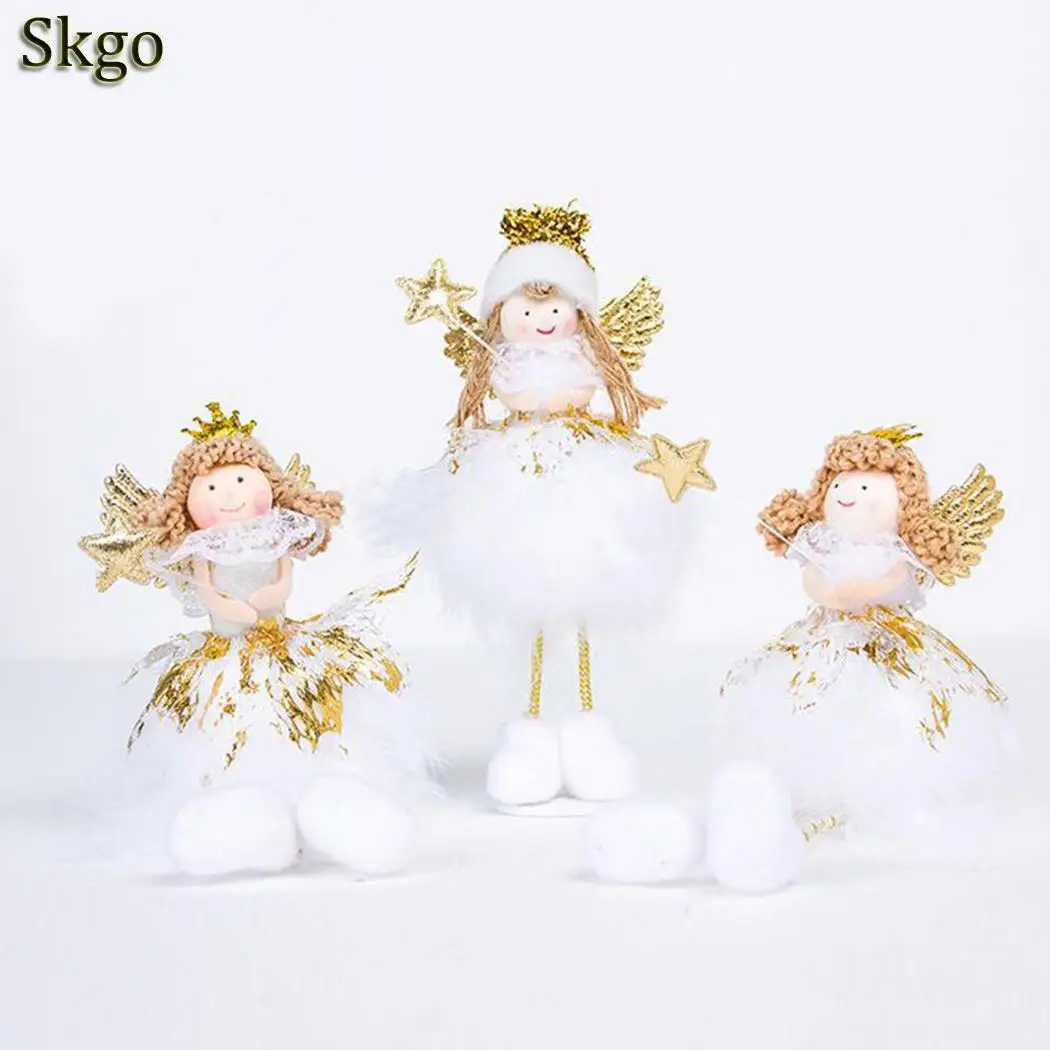 Дерево золото милые мини куклы белый стол дома Рождество сидя украшения Ангел
