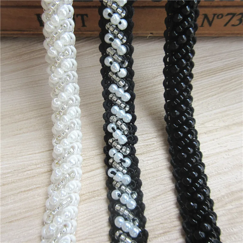 1 ярд винтажная жемчужная вышитая бисером кружевная отделка Лента ткань ручной