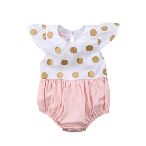 Baby Girls Newborn Clothes Cotton Half sleeve gold dot stitching Bodysuit Jumpsuit Summer Outfits Set |
