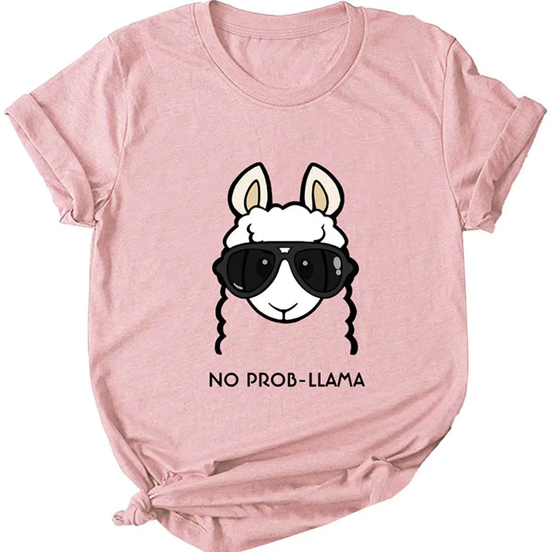 Женская футболка с принтом головы и ламы Anself повседневная хлопковая Футболка