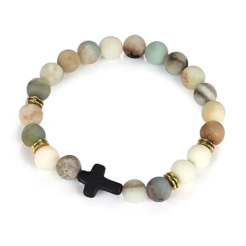 YAKAMOZ Simple Classic Stone Bead Charm Cross Bracelets for Men Handmade Boho Jewelry Gift Prayer Fitness Pulseira Feminina | Украшения и