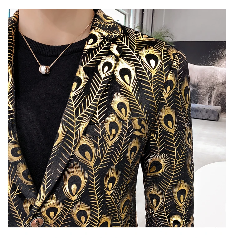 Британский стиль блейзеры бархатные Chaqueta Elegante Hombre с золотым принтом Slim Fit Блейзер