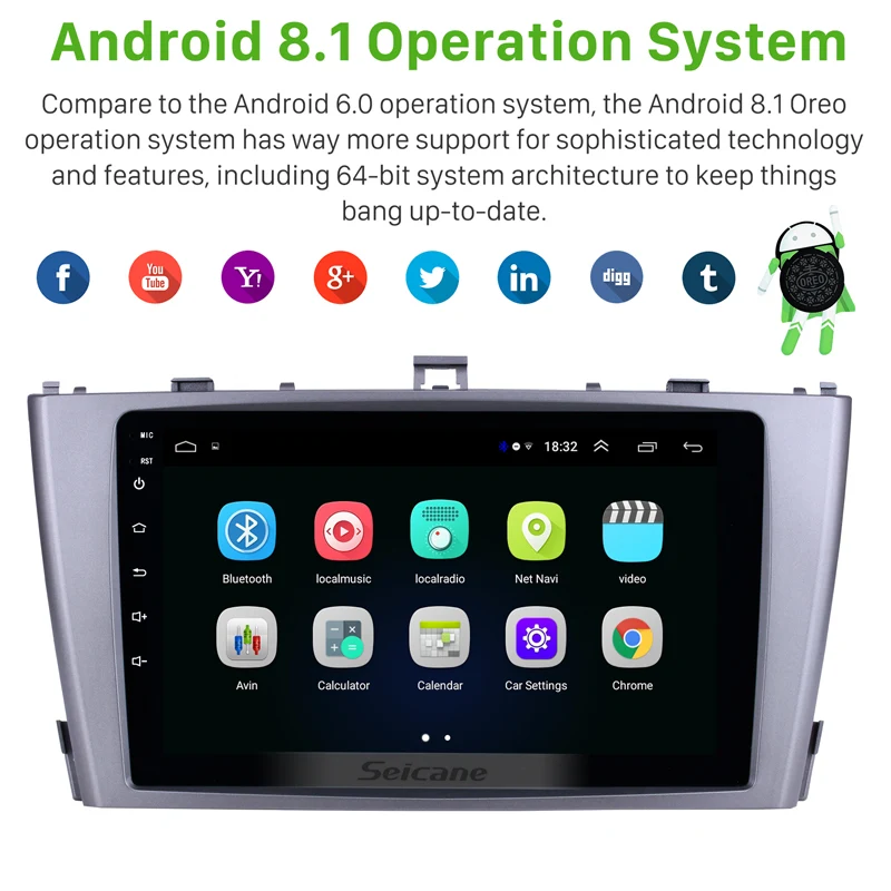 Головное устройство Seicane с GPS 2din Android 8 1 9 &quotавтомобильное радио для 2009 2013 Toyota AVENSIS HD