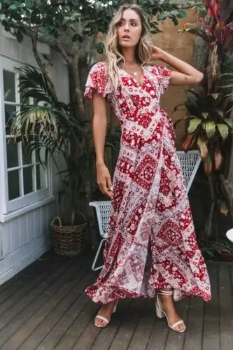 Женское платье с цветочным принтом Boho повседневное длинное пляжное коротким