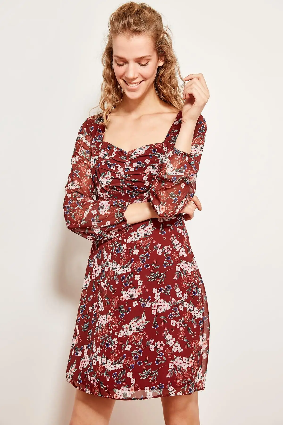 Модное разноцветное платье с цветочным узором TOFSS19XO0014|Женские платья| |
