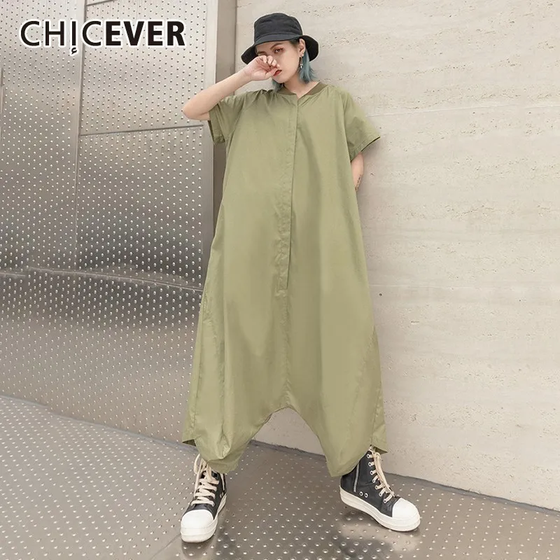 CHICEVER летний винтажный свободный Однотонный женский комбинезон с v-образным