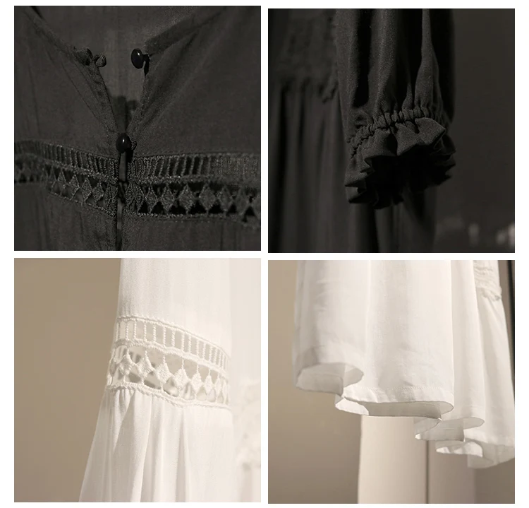 Ажурное кружевное однотонное платье с разрезом весна лето 2019 новая свободная