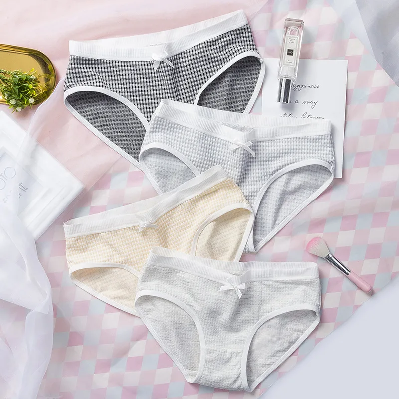 Panties cotton kawaii Sexy Plaid Candy colors Cute Women's panties 2019 spring summer new products Japanese Breathable Briefs | Женская