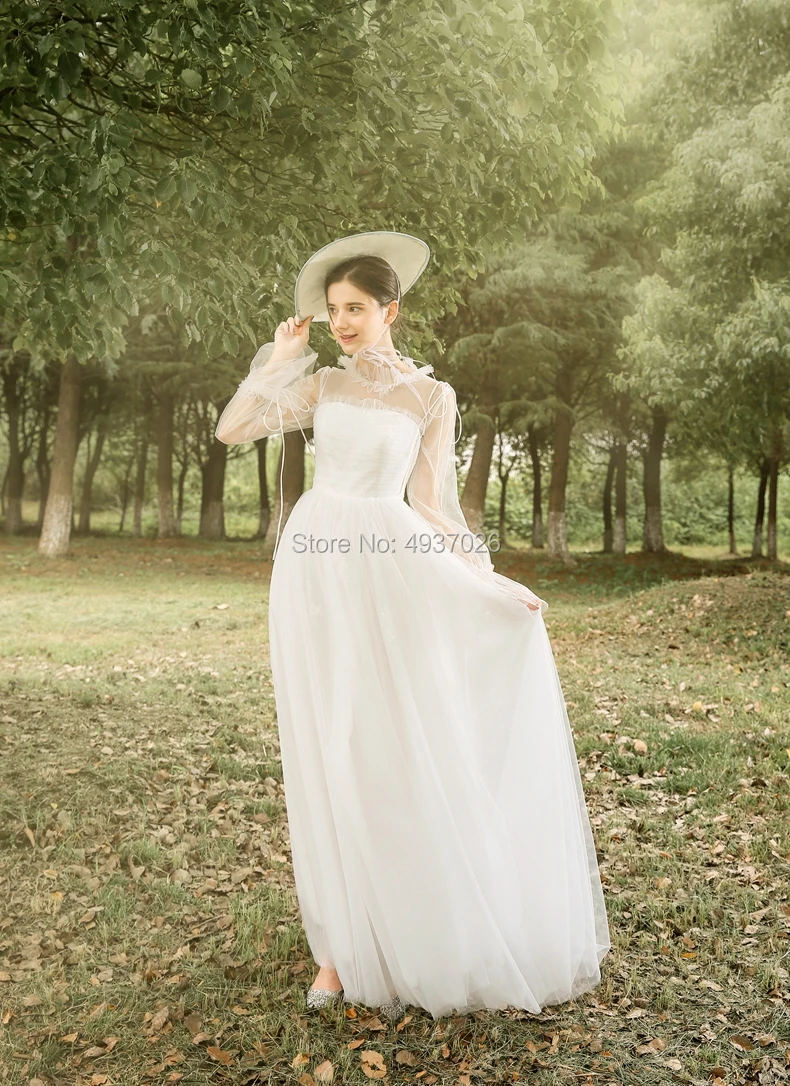 High Neck Tulle Outdoor Photography Bride Bohemian Chic Ancient Vintage Floor Length Ball Gown | Свадьбы и торжества