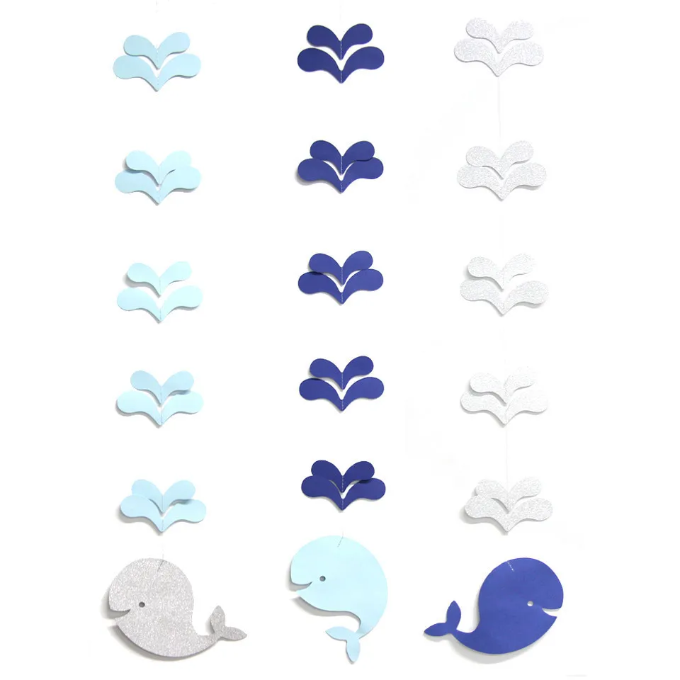 3PCS/Bag Blue Pink Whale And Spray Event Party Decoration Paper Garland Birthday Decor Children's Room Supplies | Дом и сад