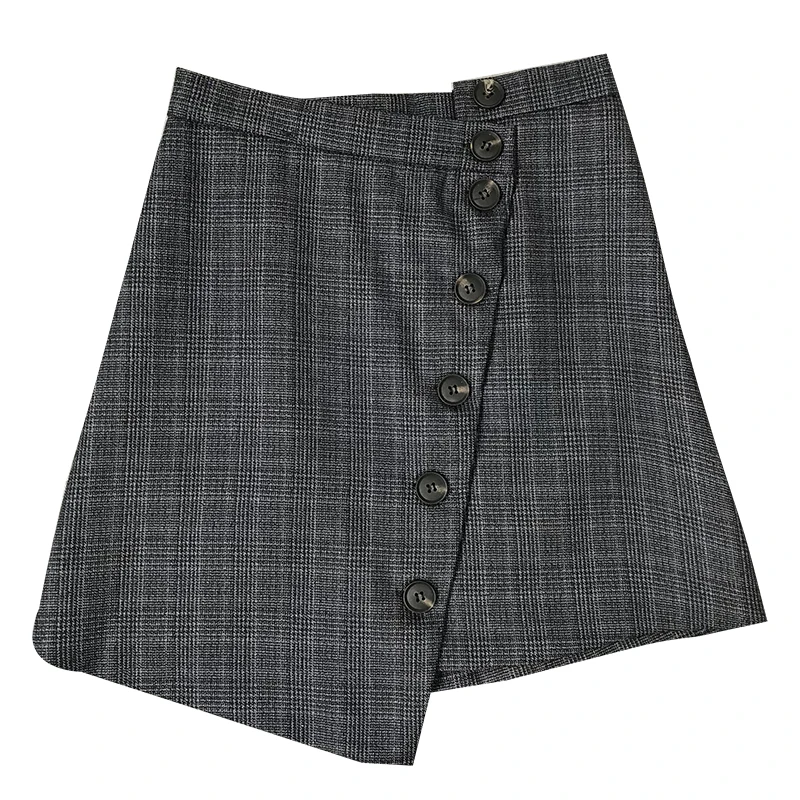 Женская Асимметричная клетчатая юбка спереди однобортная выше колена мини