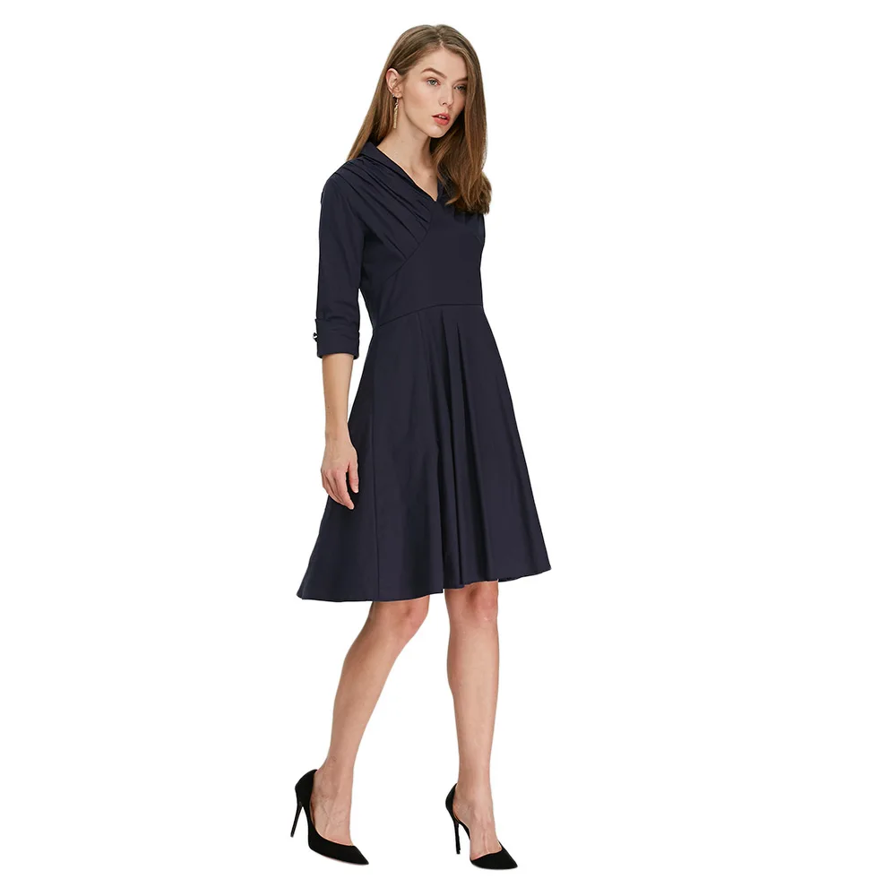 A-Line Summer Midi Dress Elegant Plain Fit And Flare Women Modern Office Lady Work Evening Party Shirt Dresses On Sale | Женская одежда