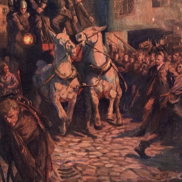 Огонь. Иллюстрация Lucy Kemp Welch из книги Black beauty By A. Sewell опубликовал 1915. Постер