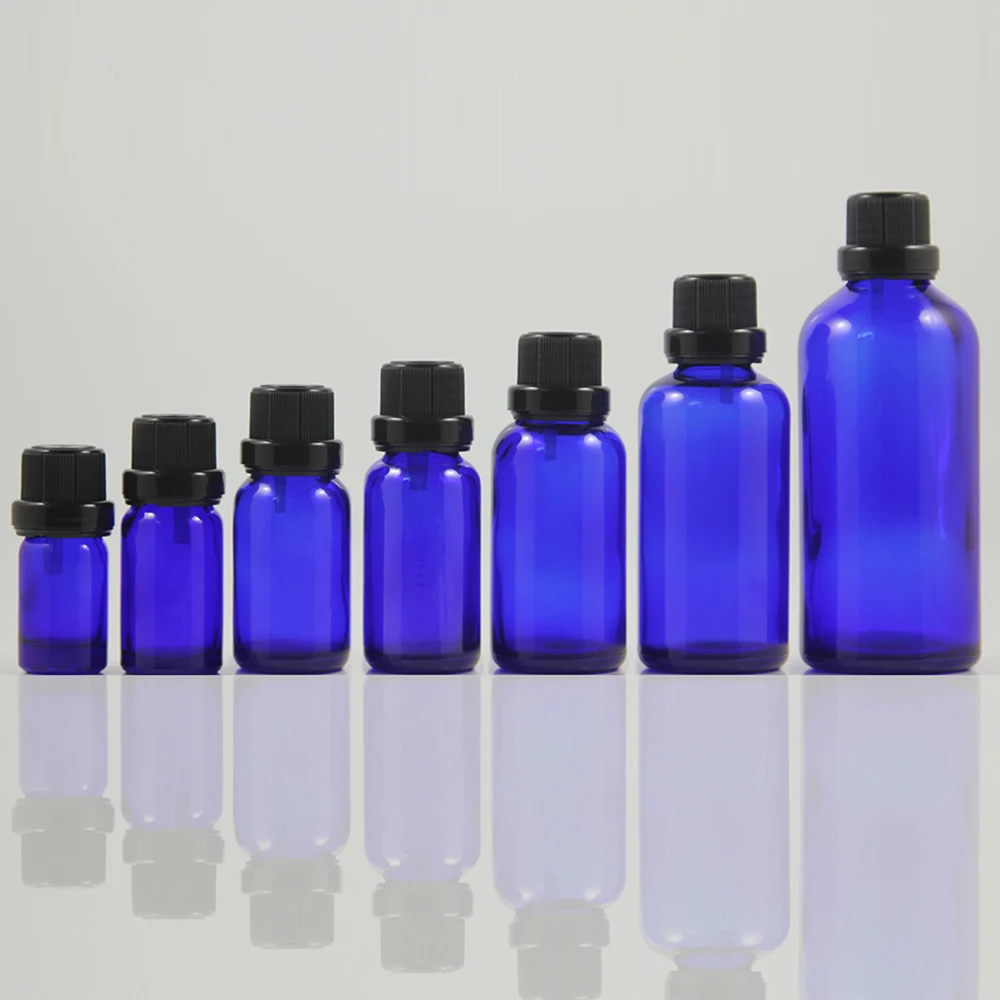China suppliers 10ml blue empty glass dropper bottle for aromatherapy cosmetic container with stpper