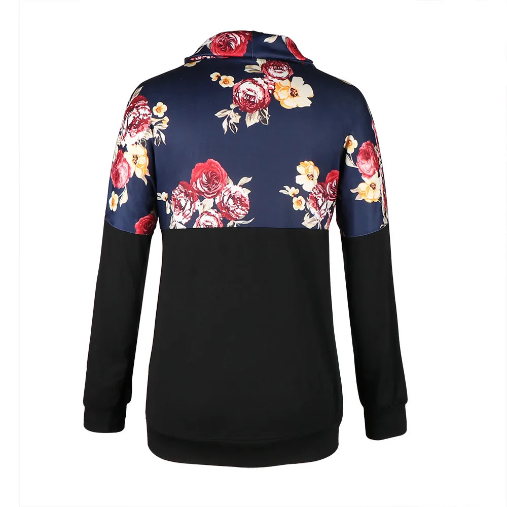 

Feitong 2018 Fashion Womens Turtleneck Tops Sweatshirt Floral Print Shirts Tunic Long Sleeve Loose Pullover sudaderas para mujer