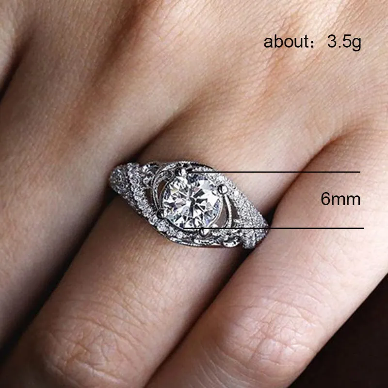 

Huitan Wedding Ring with Round Brilliant Cubic Zirconia Prong Setting Women's Fashion Jewelry Engagement Rings for Girlfriend
