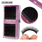 Накладные ресницы GLAMLASH из искусственной норки для наращивания, Корея, ПБТ мягкие, 16 рядов, 10 паркомплект