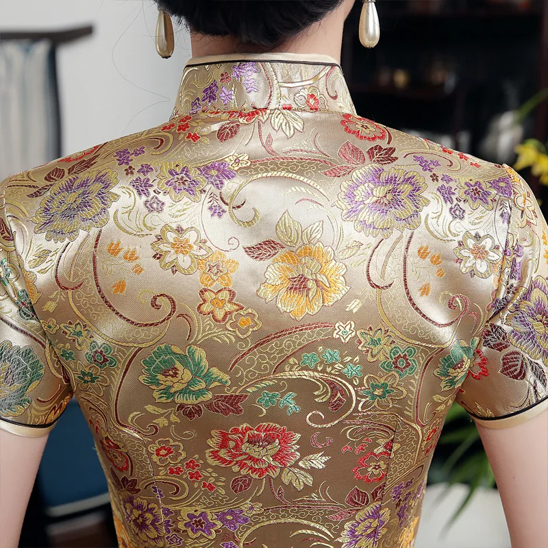 SHENG COCO Golden Brocade Qipao китайские платья с новым рисунком летние Сатиновые наклонной