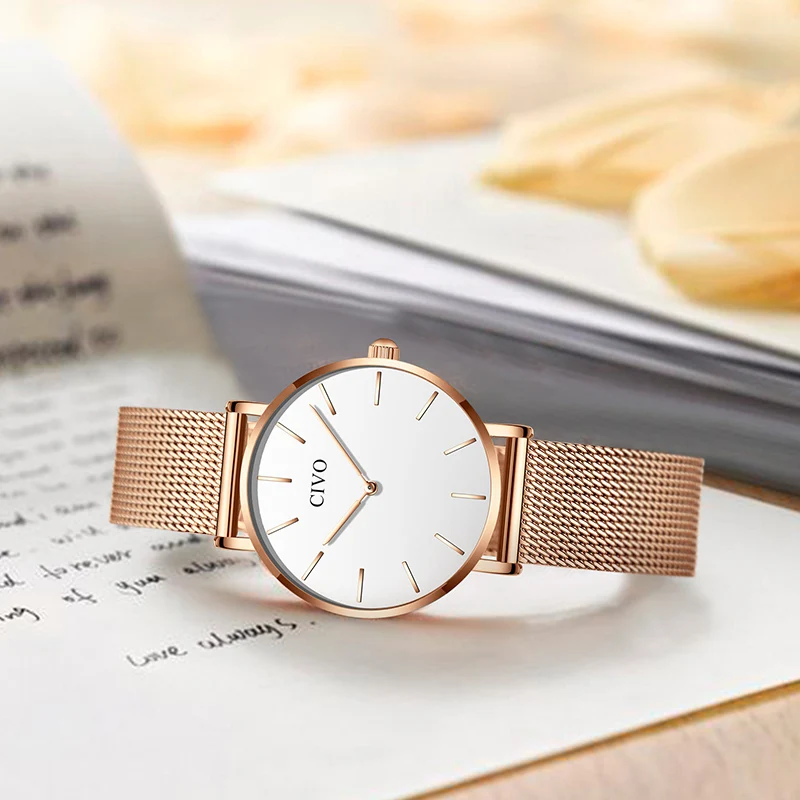 

CIVO Fashion Luxury Women Watches Ladies Watch Ultra Thin Waterproof Steel Mesh Strap Quartz Watch Women Clock Relogio Feminino