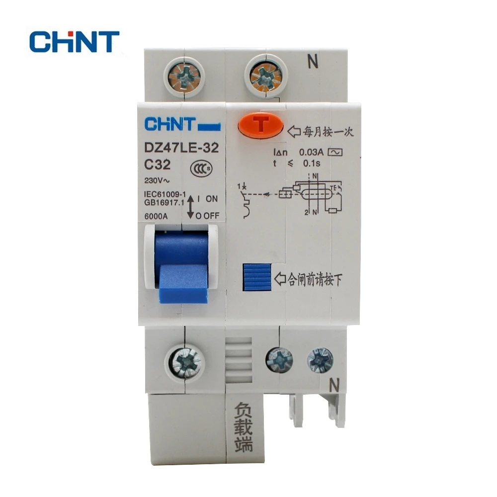 Китайский прерыватель цепи при утечке на землю DZ47LE 32 1P + N C32 CHNT 230V 32A защита от