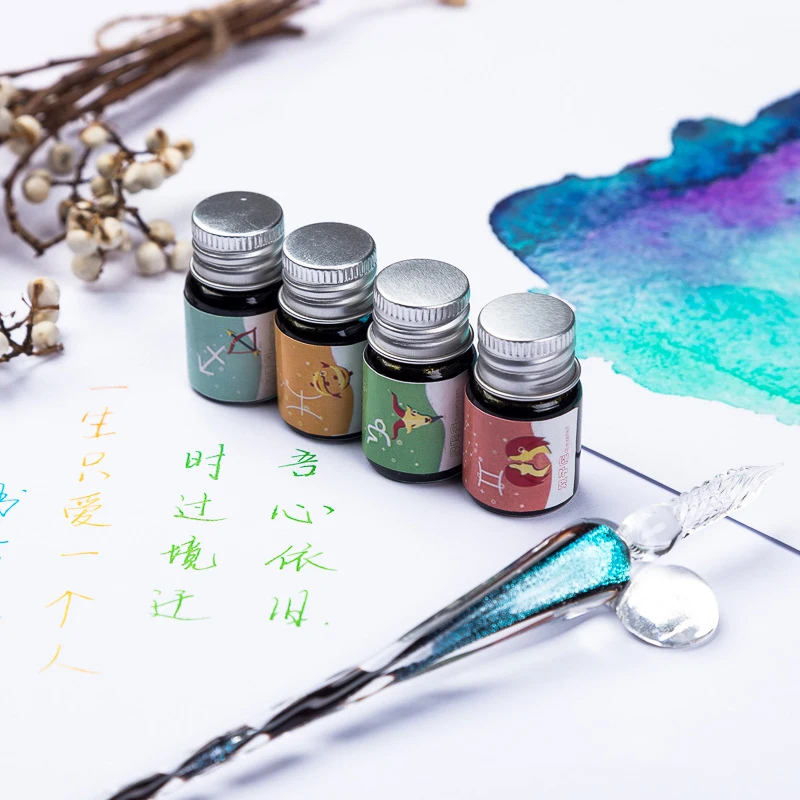 12 Созвездие Золотой порошок цвет чернила костюм Стеклянная Ручка Dip Подарочная