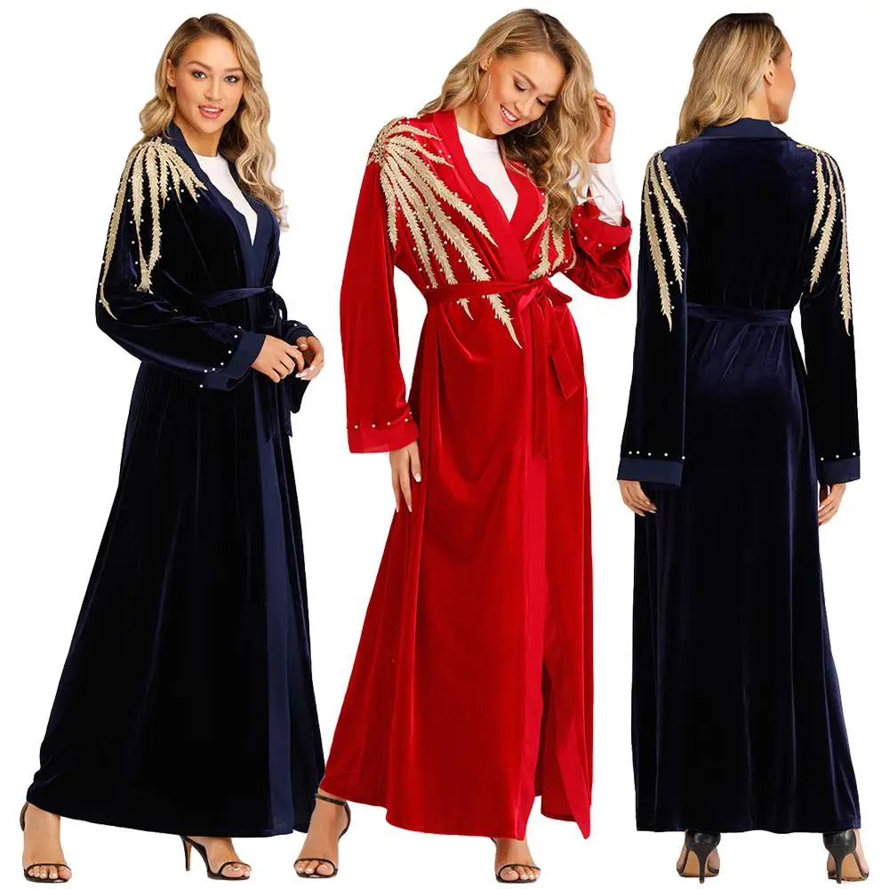 Мусульманский кардиган Абая бархат металла цвет аппликация вышивка бисер дизайн